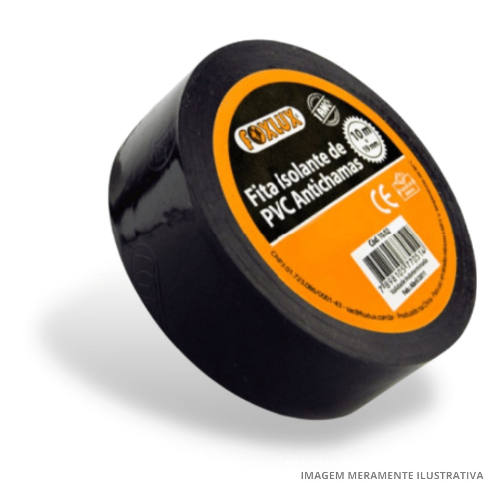 Fita Isolante de PVC 10m X 19mm Preta Foxlux