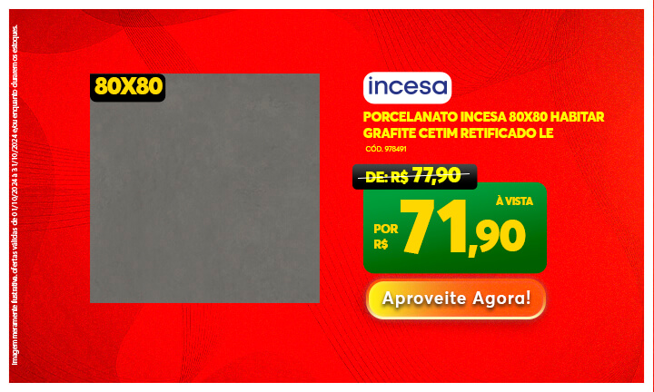 Porcelanato Acetinado Habitar Grafite Cetim 80x80cm Retificado Incesa