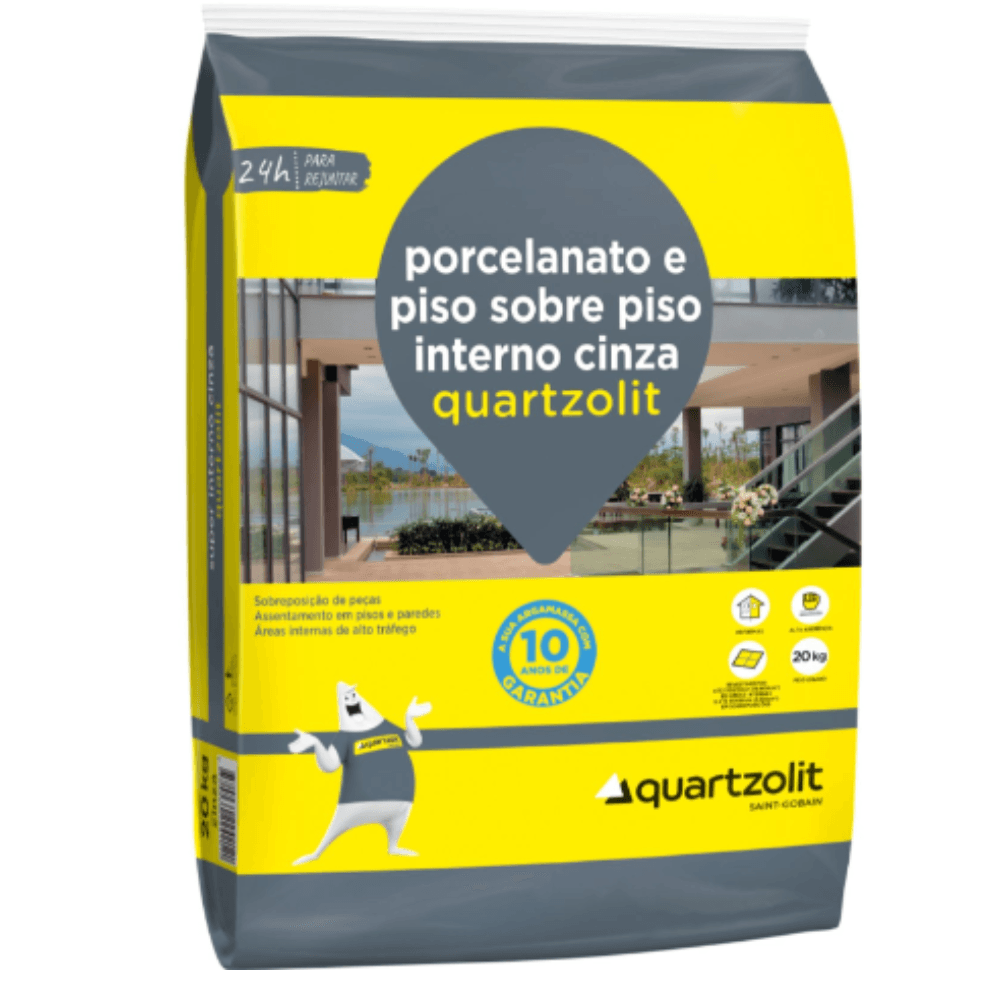 Argamassa Porcelanato Piso Sobre Piso Uso Interno 20Kg Cinza Quartzolit